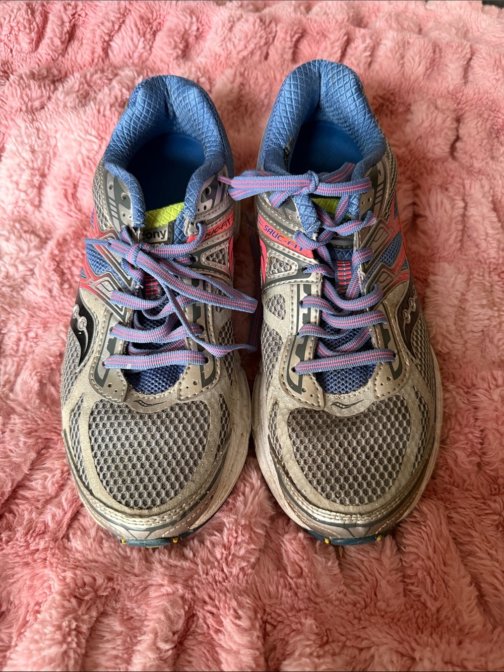 Saucony Gray Sneakers with Blue & Pink Accents
